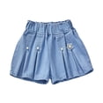 thumbnail image 2 of Favoffer Girls Floral Pleated Denim Shorts Elastic Waist Fashion Cute Casual Pants Beach Weekend Travel Daily Wear, 2 of 8