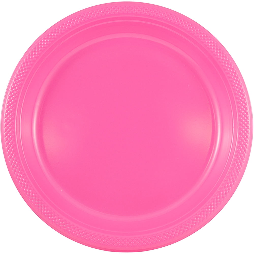 JAM Round Plastic Party Plates, Fuchsia Pink, 20/Pack, Medium, 9