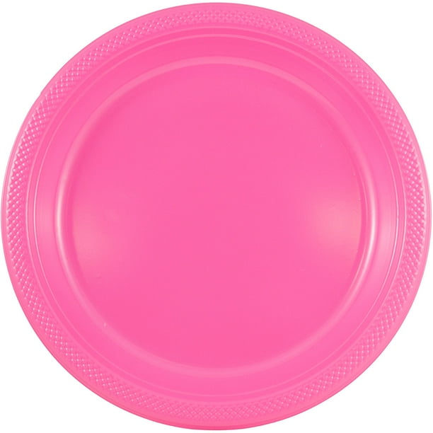 JAM Bulk Round Plastic Party Plates, Hot Pink, 200/Box, Medium, 9