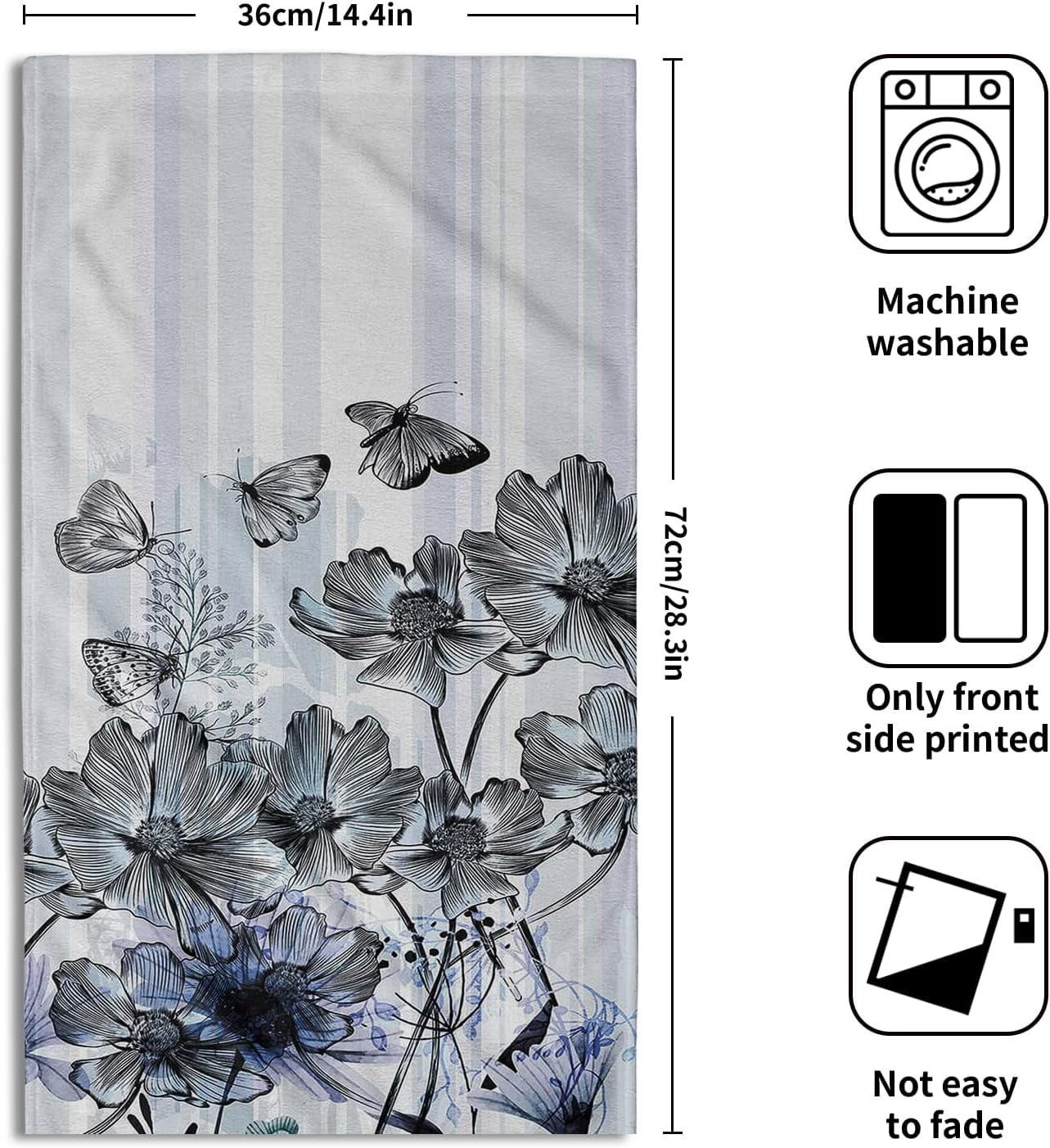 Modern Floral Hand Towels Butterfly Flower Bathroom Towel Set of 2 Soft Absorbent Small Bath Towels Decorative Kitchen Guest Dish Towel