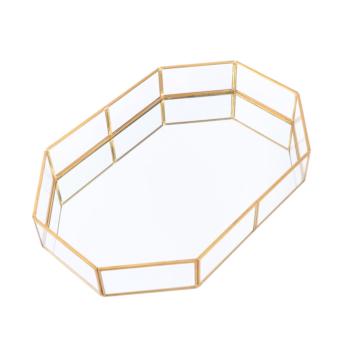 Decorative Tray with Copper Structure Mirrored Jewelry Tray Vanity