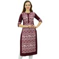 thumbnail image 2 of Phagun Womens Designer Straight Maroon Kurta 3/4 Sleeve Printed Casual Kurti-20, 2 of 2
