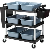 3 Tier Heavy Duty Commercial Grade Utility Cart,Dish Cart for Restaurant,Multi-Function Mobile Shelving Unit Organizer ,Restaurant 6 Basin 2 Barrels