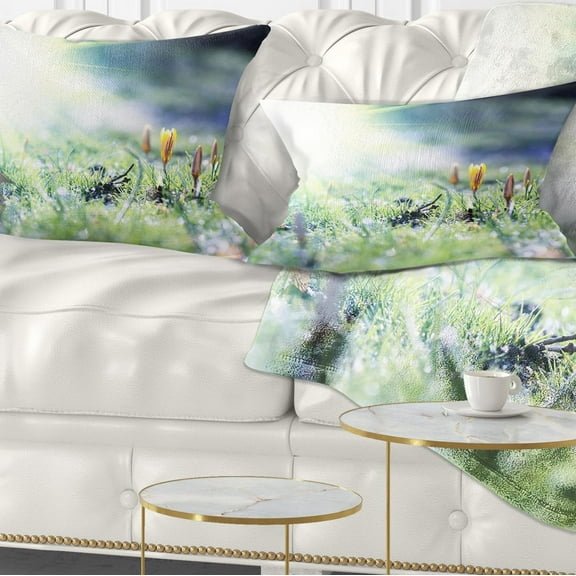 Designart Beautiful First Spring Flowers At Dawn - Floral Throw Pillow - 12x20