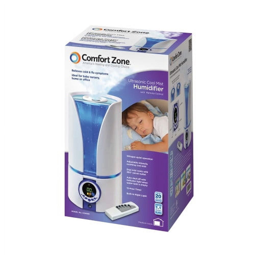 Comfort Zone Whisper-Quiet Cool Mist Digital Ultrasonic Humidifier 