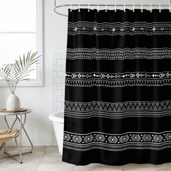 Black White Geometric Waterproof Fabric Shower Curtain,Modern Striped Plaid Abstract Art Waterproof Fabric Shower Curtain for Bathroom Curtains Bathtubs Shower Curtains with 12 Hooks Extra Long 72x84