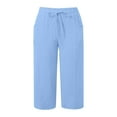 thumbnail image 5 of PMVFHDE Women's Casual Solid Color Capri Pants Drawstring Elastic Waist with Pockets Athletic Sport Pants Sky Blue,M, 5 of 5