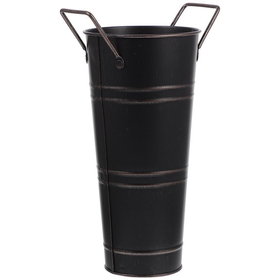 HERFIER Retro Flowerpot Balcony Flower Bucket Vase Metal Round Bucket with Handle 5.9x4.32x9.63in