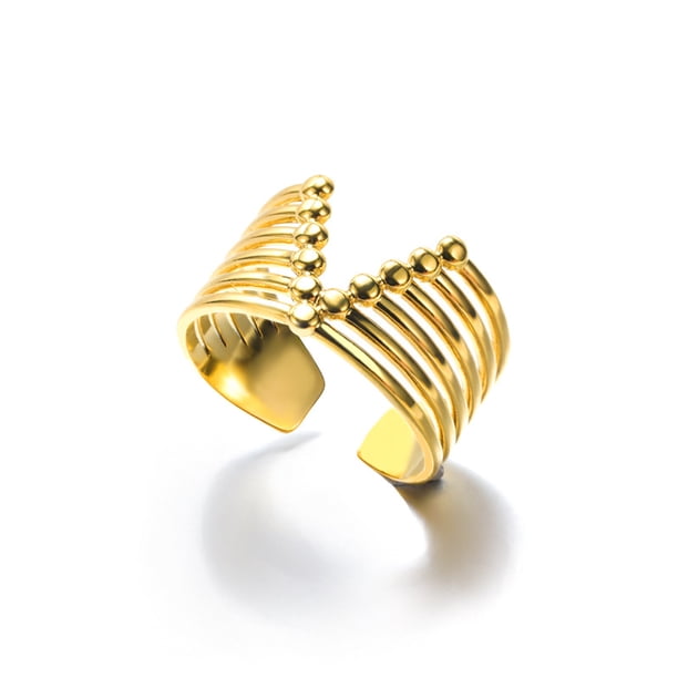 Anillo abierto retro de acero inoxidable en oro de 18 quilates para hombre y mujer, anillo cruzado, anillo de pareja, anillo de nicho para el cabello