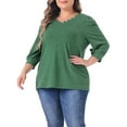 thumbnail image 2 of DARING DIVA Women's Plus 3/4 Sleeve V Neck Button Decor Casual Blouse 4X Green, 2 of 6