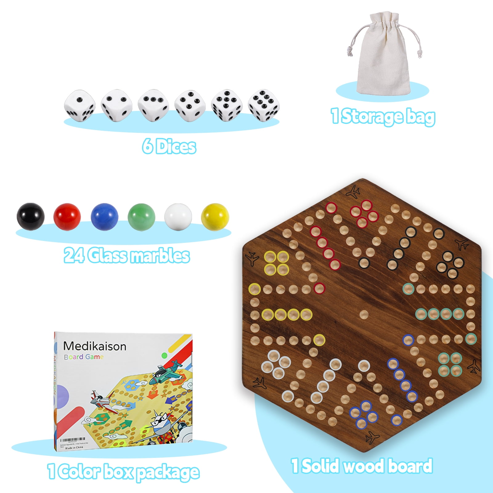 Grhonior Fast Track Original Wahoo Board Game for 6 and 4 Players with Marbles and Dices Burnt Color 1 Pack