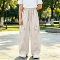thumbnail image 5 of Zuwimk Girls Wide Leg Pants High Waisted Soft Stretchy Sweatpants with Pockets School Sport(Beige,5-6 Years), 5 of 5