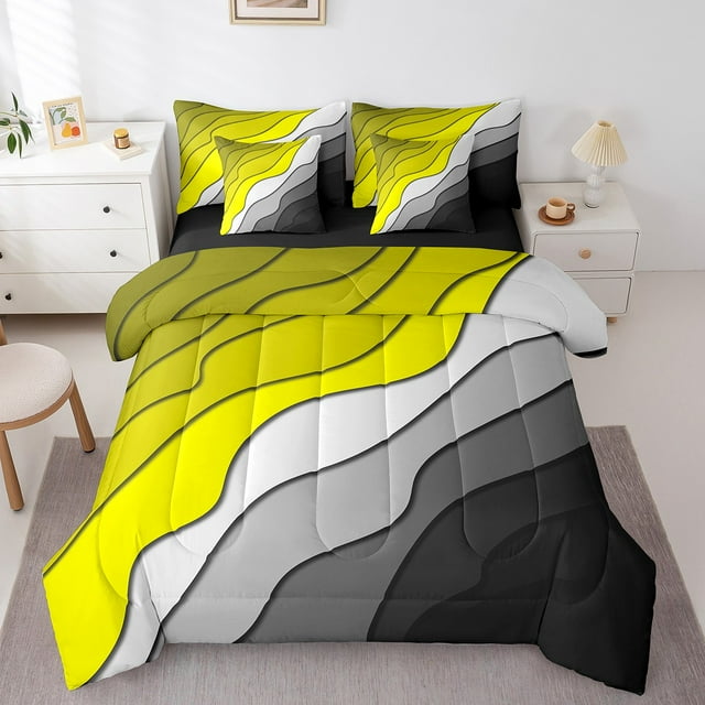 YST Dégradé Ombré à Rayures Géométriques Ensemble de Literie 7 Pcs Tout-en-un, Grand Lit