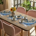thumbnail image 3 of Vintage Whale Table Cloths for 6 Foot Rectangle Tables, Brown Nautical Anchor Bubbles Coastal Patio Waterproof Elastic Fitted Tablecloths, Washable Rectangular Table Cover for Camping, 3 of 8