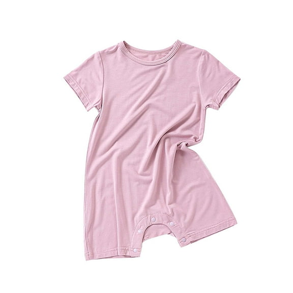 Mikilon Babys Solid Color Rompers Soft Round Neck Short Sleeve ‌Rompers Summer Comfortable Rompers ,Size 6 Months-2 Years