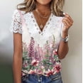 thumbnail image 2 of Wiyuqeen Women's Floral Tops Casual Loose Lace Trim Boho Blouse Short Sleeve V-Neck T-Shirts for Summer Vacation Blusas Para Mujer, 2 of 6