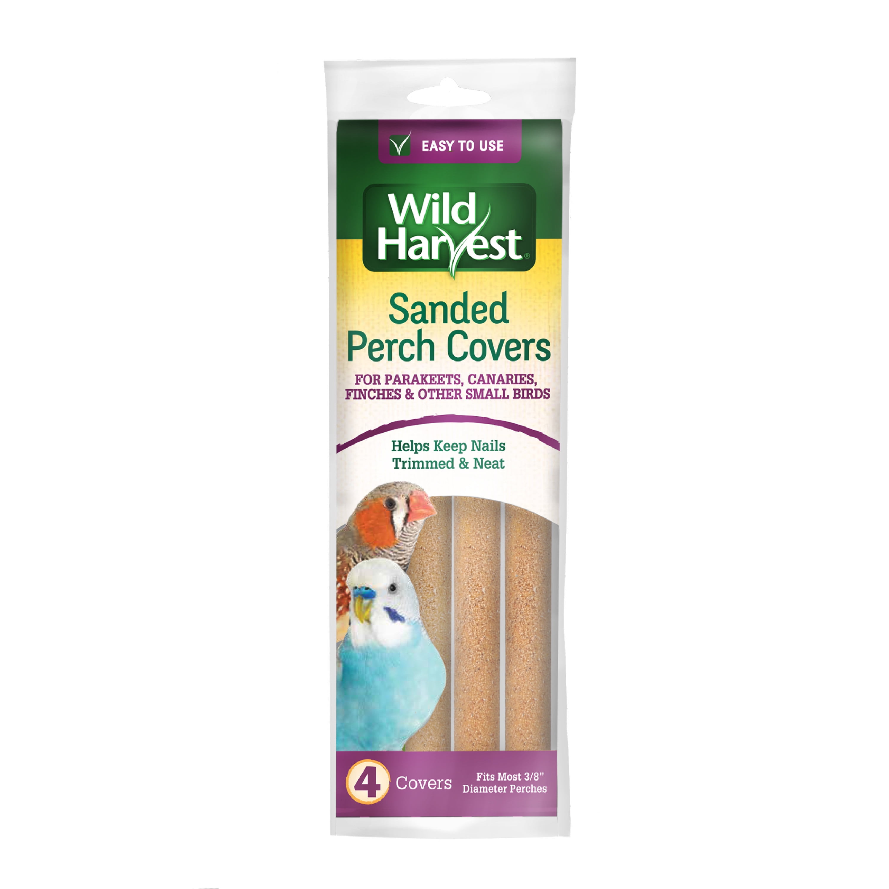 (4 pack) Wild Harvest Sanded Perch Covers for Parakeets, Canaries and Finches, 3/8” Dia. Perches, 4 Count