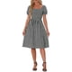 thumbnail image 1 of Vestido Gingham con fruncido Inspire Chic para mujer, escote cuadrado, con abertura lateral, vestido de cuadros casual, color negro, 1 of 6