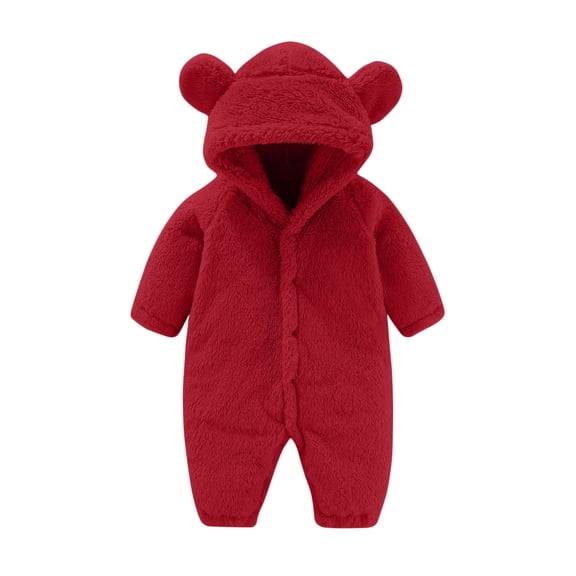 Hurxie Baby Snowsuit Infant Winter Cozy Fleece Jumpsuit Cute Bear Hooded Footies Toddler Girls Boys Thicken Soft Outfit 6 Months