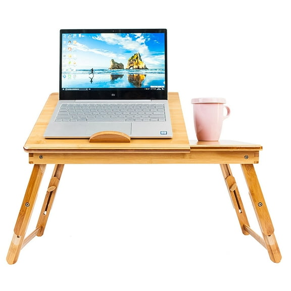Bamboo Laptop Desk, Adjustable Portable Breakfast Serving Bed Tray with Tilting Top Drawer for Surfing Reading Writing Eating (Bamboo)