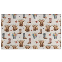Beige Highland Cow Boot Flower Pattern Door Rugs,Washable Non Slip Door Mats Indoor,Decorative Door Mats,Entry Mat Indoor for Entrance,Bedroom,Kitchen,Bathroom,17"x30"