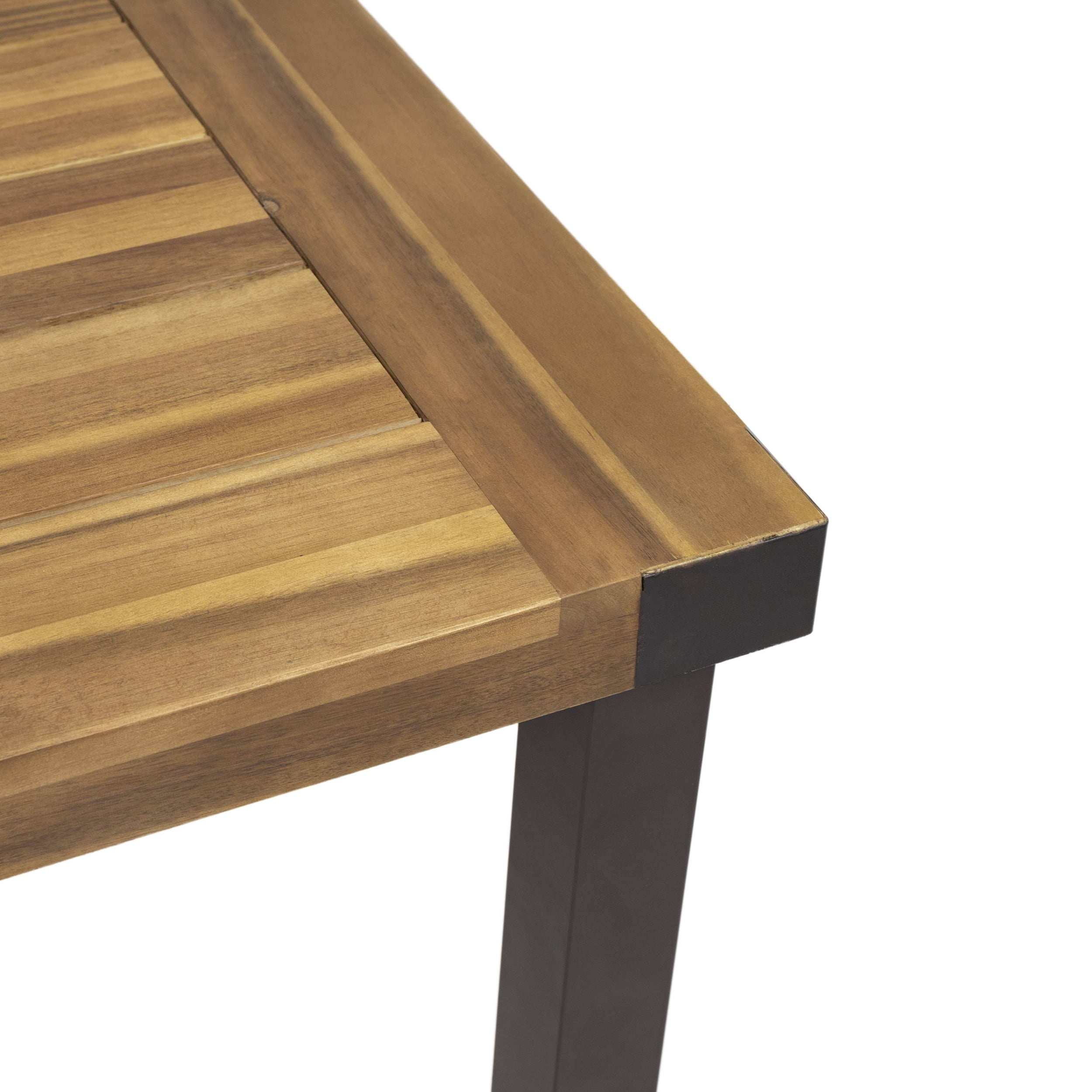 Drake Outdoor Acacia Wood Dining Table, Teak, Rustic Metal