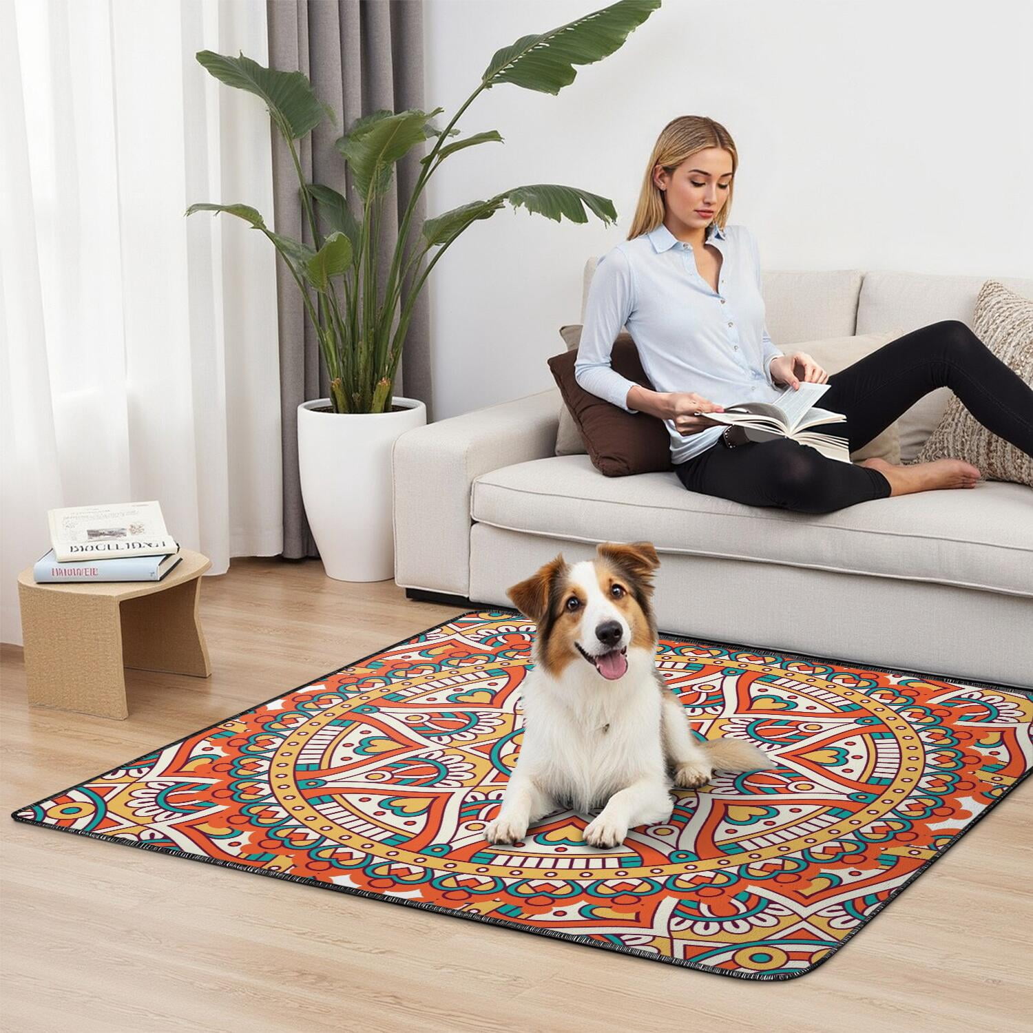 Reusable Washable Dog Pee Pads, 48" x48" in Mandala, Advanced Leak-Proof Design, Non-Slip Underside for Confident Use on Any Hard Floor.