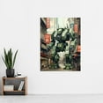 thumbnail image 2 of Mecha Robot in City Street Anime Sci-Fi Artwork Red Green Giant Humanoid Machine Fantasy Science Fiction Extra Large XL Wall Art Poster Print, 2 of 4