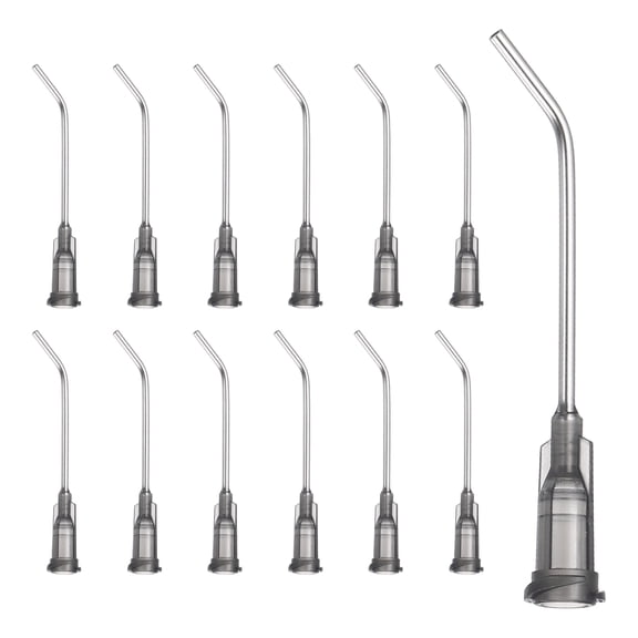 Uxcell 16Ga Angled Dispensing Needles, 25Pcs 1.5Inch 45° Curved Industrial Blunt Tip Dispensing Needle Tips with Luer Lock Needle for Refilling Liquid Inks Adhesive Glue Oil, Gray