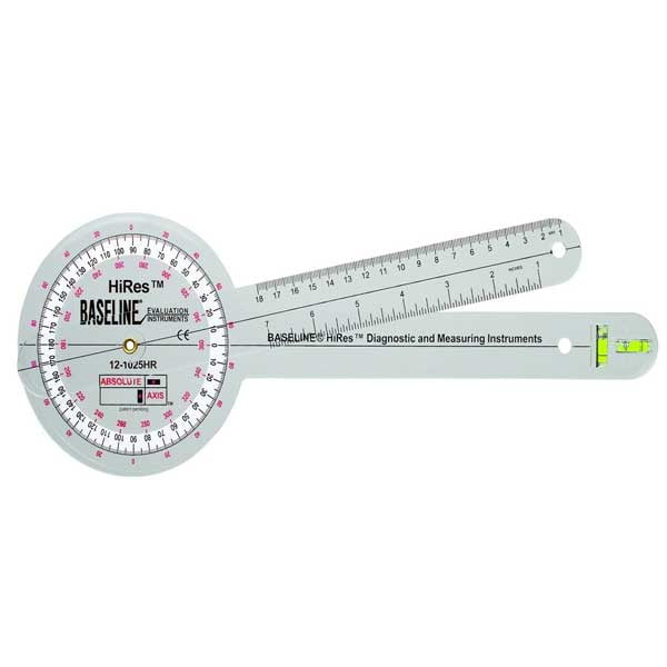 Baseline Absolute+Axis 360 degree clear plastic goniometer, 12 inches