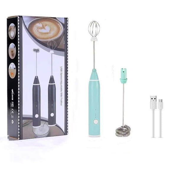 CURYMAY Milk Frother Handheld Electric Whisk Coffee Frother Mixer with 3 Stainless Whisks 3 Speed Adjustable Foam Maker Blender for Coffee Matcha Latte Cappuccino Hot Chocolate (Green)