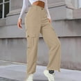 thumbnail image 2 of Pantalones cargo de cintura alta para mujer: pantalones anchos con 6 bolsillos, material de spandex, tallas XS-XXL, 2 of 5
