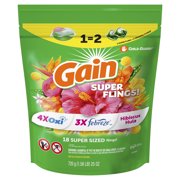 Gain Plus Flings Laundry Detergent Soap Pacs, All-In-One, Happy Hibiscus Scent, 18 Count