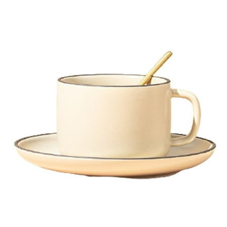 

Coffee Cup and Saucer Set Nordic Ceramic Cup with Spoon(Khaki)