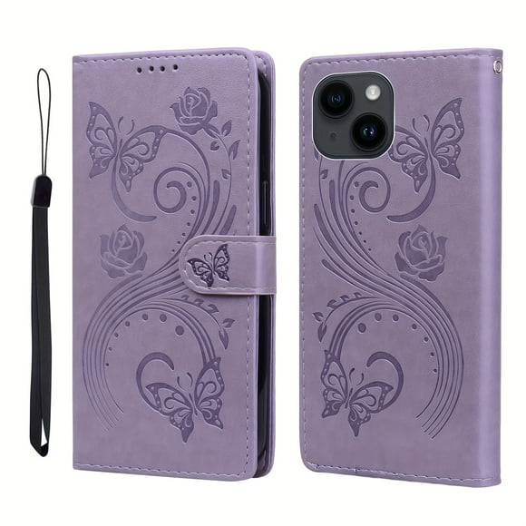 Pour IPhone 6 6S 7 8 SE2 3 X TP XR 11 12 13 14 15 Mini Plus Pro Max Étui Portefeuille Fleur Papillon Base Pliable Cuir PU Fermeture Magnétique Étui de Téléphone