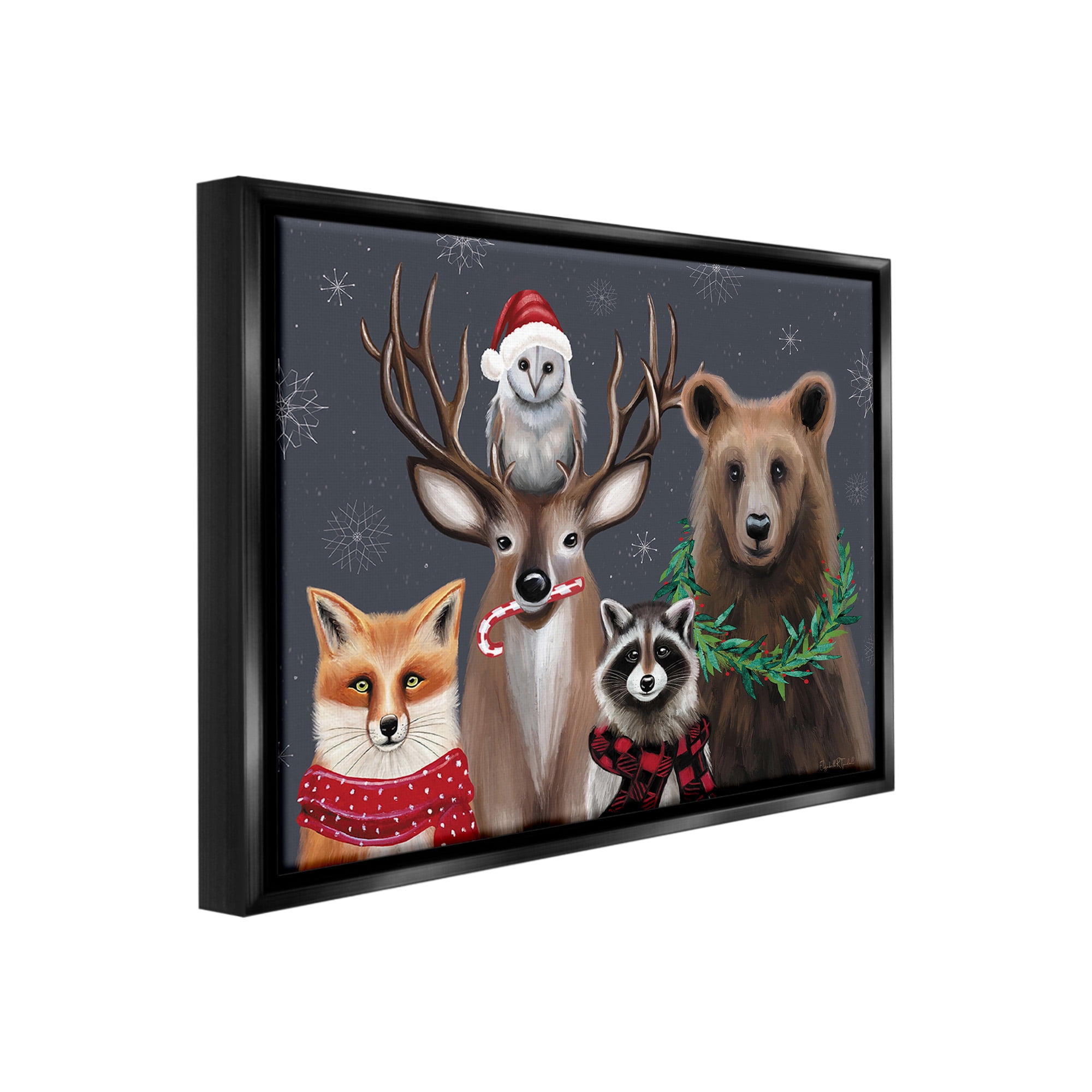 Stupell Industries Winter Woodland Animals Holiday Painting Black Floater Framed Canvas Art Print Wall Art, 21 x 17