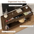 thumbnail image 2 of Aufeile Curved Console Table, 55" Farmhouse Entryway Table with 3 Drawers and Open Shelf, Sofa Table Behind Couch, Wooden Entry Table for Entrance, Living Room, Hallway, Walnut, 2 of 8
