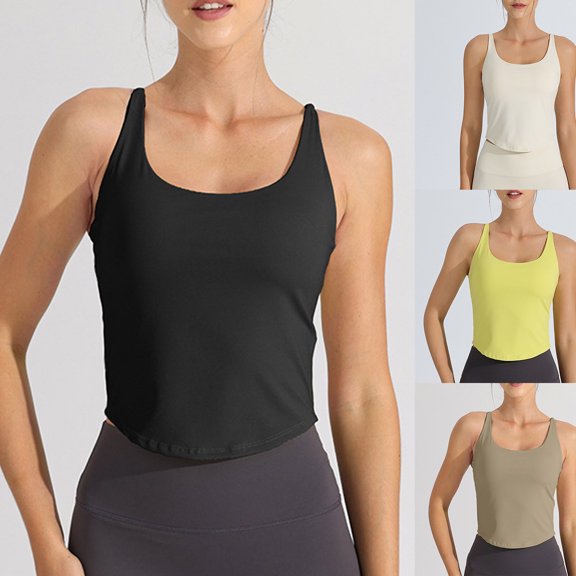Dianli Round‑Neck Padded Sports Camisole Seamless Supportive Lined Tank Top Quick‑Dry Breathable Fabric Workout Lounge Layering Top For Yoga Gym And Daily Wear White M