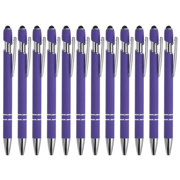 Bolígrafo Uxcell con punta de stylus, bolígrafo de metal, tinta negra, punta media de 1.0 mm, estilo 1, paquete de 12 en color púrpura