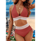 thumbnail image 2 of Bikini de Dos Piezas para Mujer, Cintura Alta, Cuello Halter, Traje de Baño, Color Rojo Ladrillo, Talla XL, 2 of 7