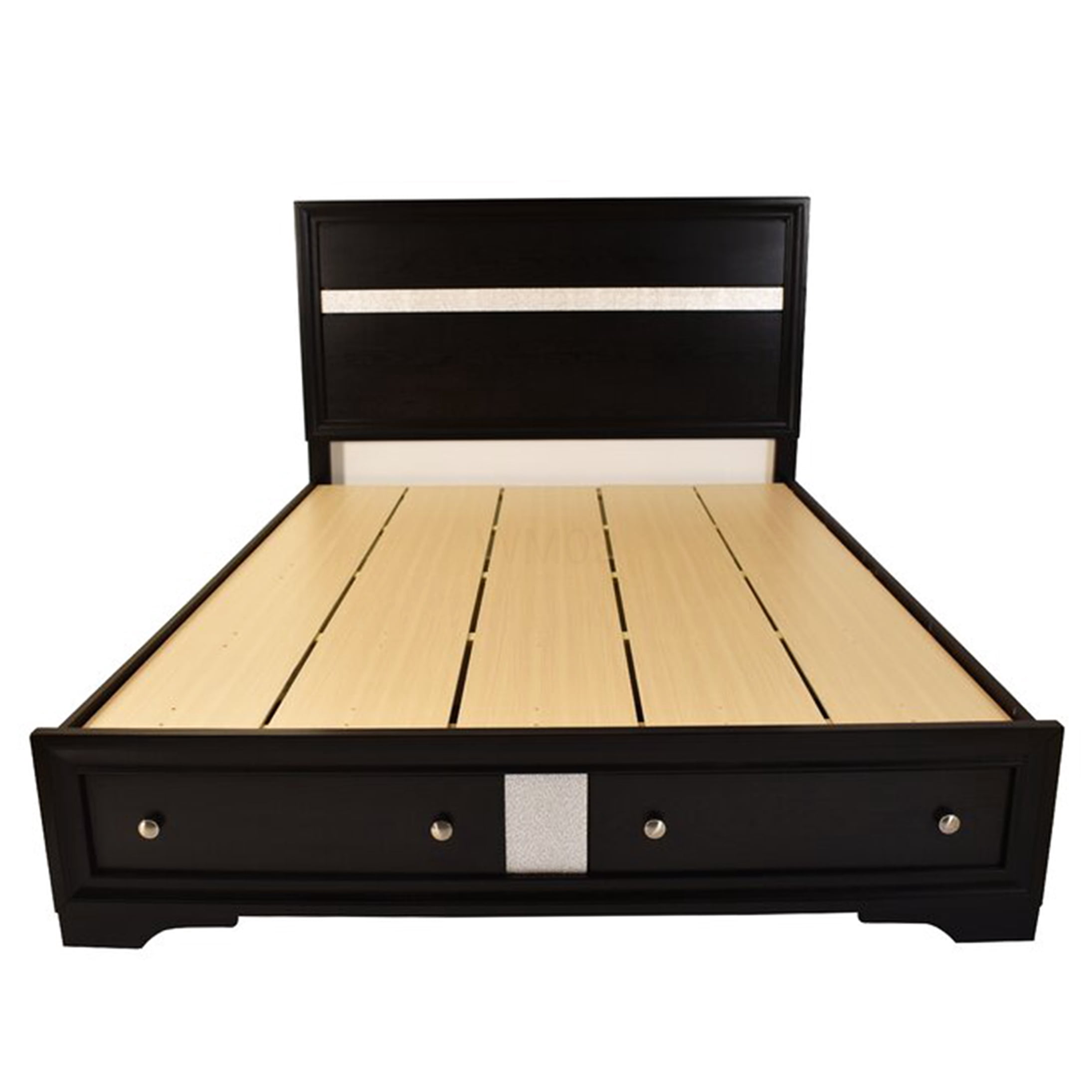 King Size Storage Bed Frame with Headboard and 2 Drawers, Black Wood Platform Bed for Master Bedroom, Sturdy Mattress Foundation with Built-in Storage Drawers
