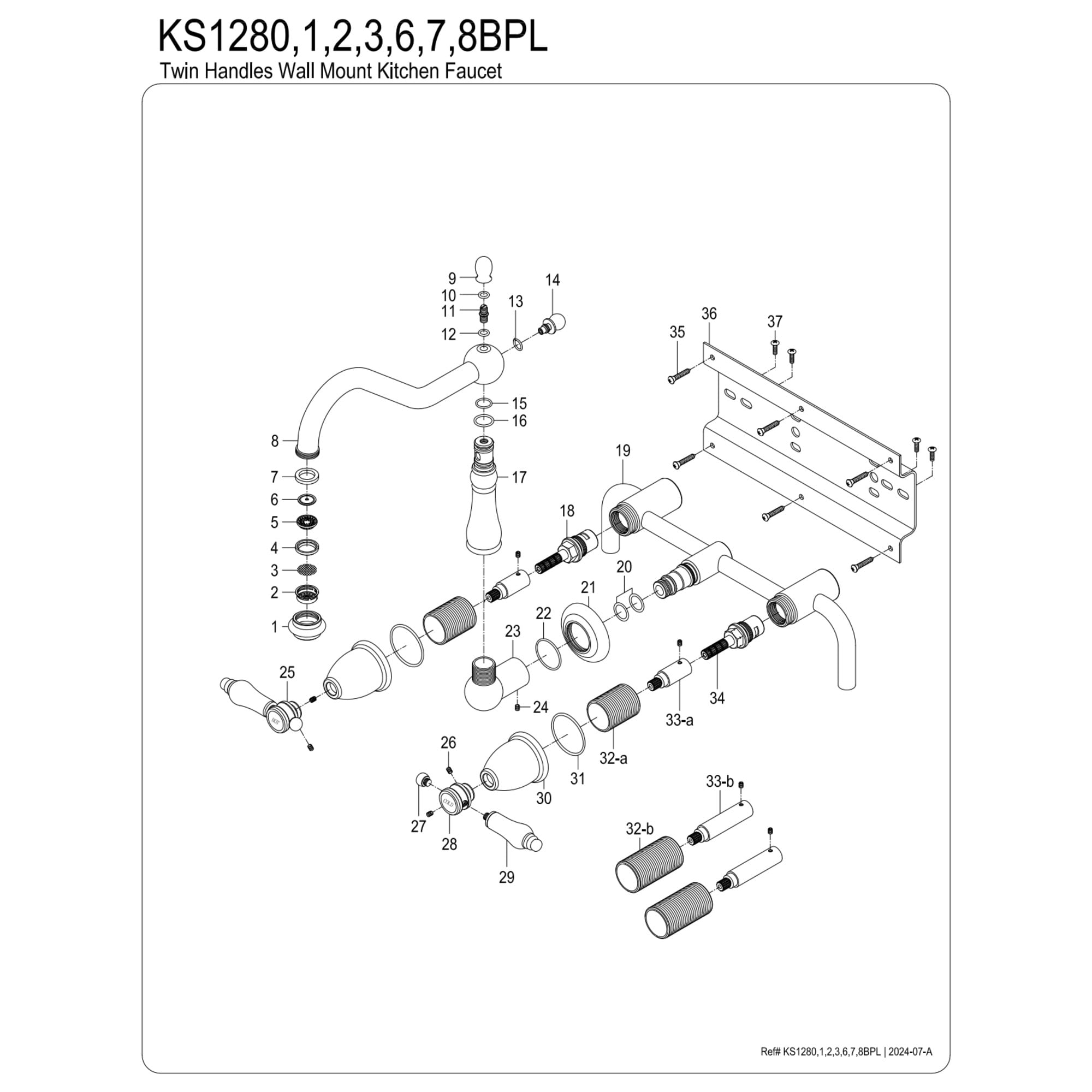 Kingston Brass KS1287BPL Bel-Air Double-Handle Wall-Mount Kitchen Faucet, Brushed Brass