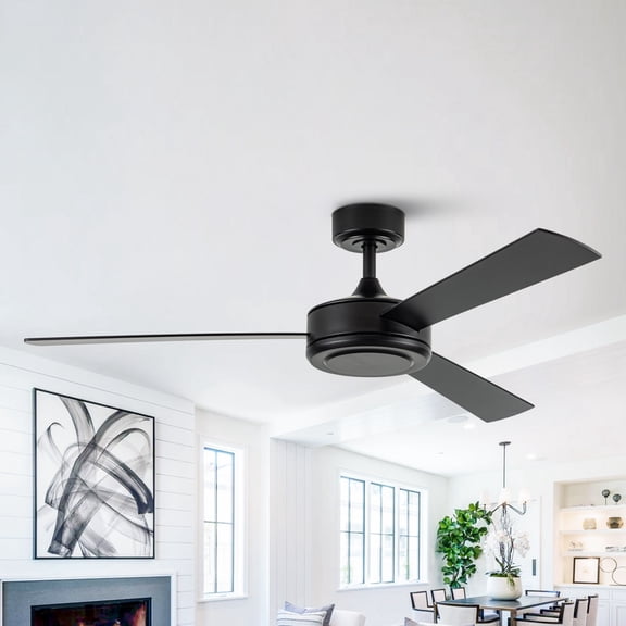 52" Modern Black Ceiling Fan without Lights Indoor Outdoor 3-blade Ceiling Fan with Remote