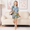 thumbnail image 6 of FORMRS Kids Short Sleeve Top and Pants Pajama Set Unisex Satin 2-Piece Sleepwear, Sizes 13-14Y, Colorful Leaves, 6 of 8