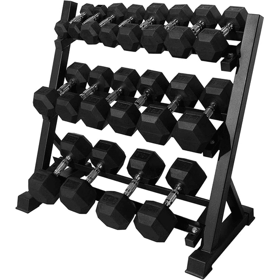350 lbs Hex Dumbbell Set with Rack, 10-50 lbs Pairs - Rubber Coated Iron Weights for Home Gym, Strength Training & Muscle Building