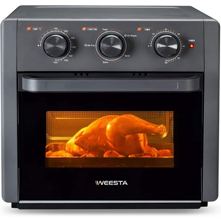 weesta Air Fryer Toaster Oven, 4 Slice 19 QT Convection Airfryer Countertop Oven, Roast, Bake, Broil, Reheat, Fry Oil-Free, Cooking Accessories Included, Stainless Steel, Gray, 1400W