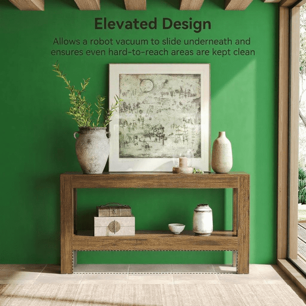 63" Rustic Farmhouse Console Table - 2-Tier Storage Shelves, Rich Brown Wood Grain, Sturdy MDF, Narrow Design for Entryway, Hallway, Living Room, Sofa Side