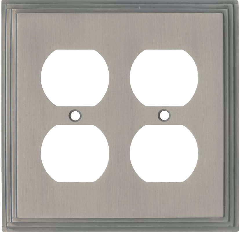 Switch Hits Art Deco Step Satin Nickel 2 Gang Electrical Outlet