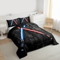 thumbnail image 3 of Lightsaber Comforter Set King Size 3D Neon Blue Red Bedding Set Geometric Sun Moon Round Quilt Set Teens Room Decor Fashion Vintage Stone Wall Duvet Insert,Black, 3 of 7