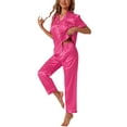 thumbnail image 4 of Conjunto de pijama de 2 piezas para mujer INSPIRE CHIC, camisa de dormir con botones y pantalones, color rosa caliente, talla XS, 4 of 4